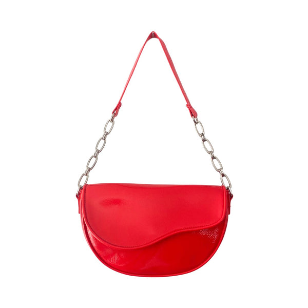 Half Moon Chain Shoulder Bag Patent Red