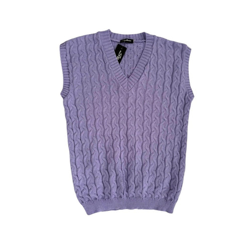 Cable-Knit Sleeveless Jumper Lilac Size S/M - New