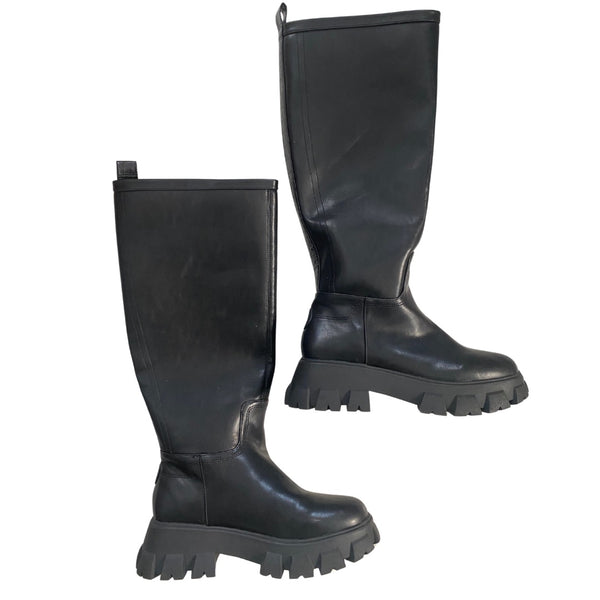 Knee High Lug Sole Boots Black SIZE 41