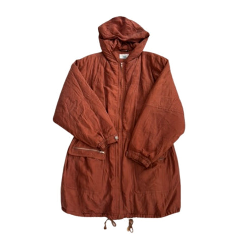 Oversized 80's Silk Hooded Parka Coat Brown Rust Size 12 - Vintage