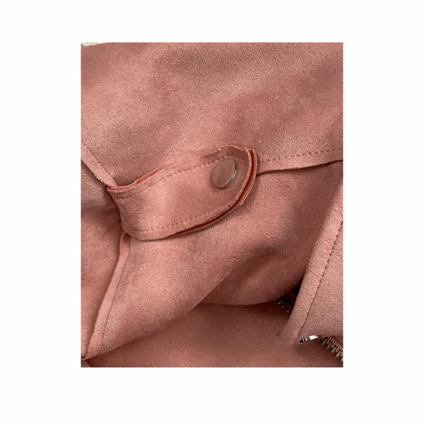 Stradivarius Rose Pink Faux Suede Biker Jacket Size L – Preloved