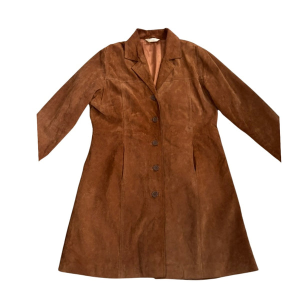 Single Breasted Suede Classic Trench Coat Tan Size 16 - Vintage