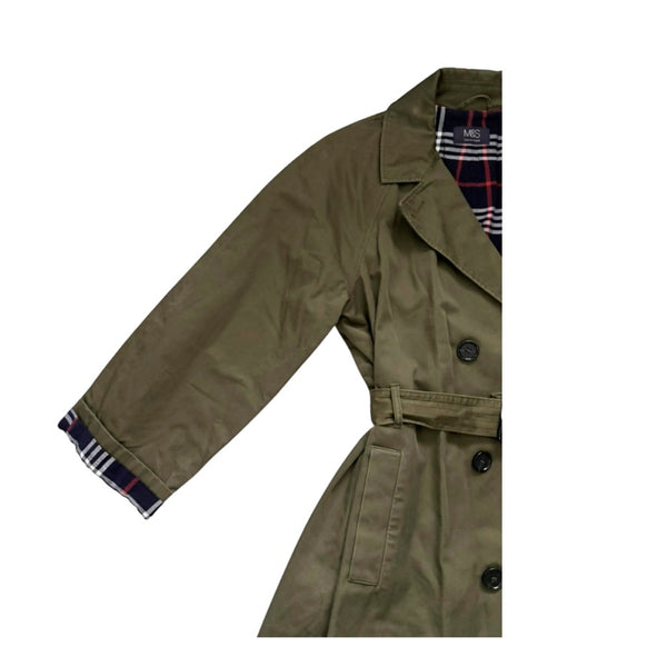 M&S Collection Cotton Midi Trench Coat Khaki Green Size 14 - Preloved