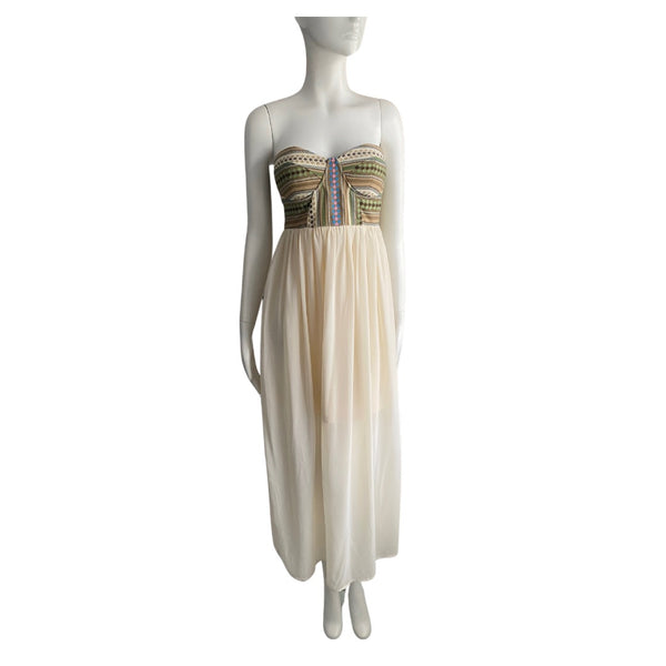 Contrast Strapless Sheer Maxi Dress Cream