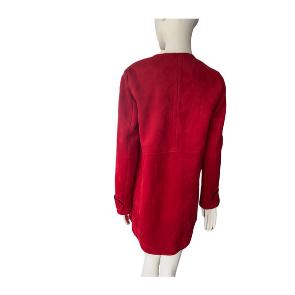 Zara Faux Suede Straight Coat Red SIZE S