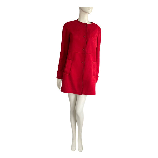 Zara Faux Suede Straight Coat Red SIZE S