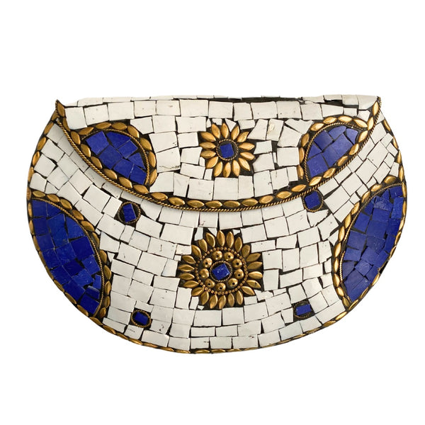 Mosaic Vintage Style Crossbody Clutch White