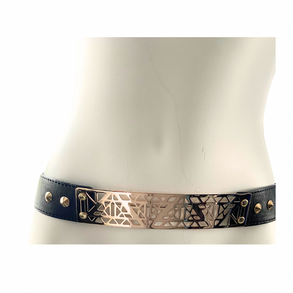 Metallic Gold Plate Waist Belt Black