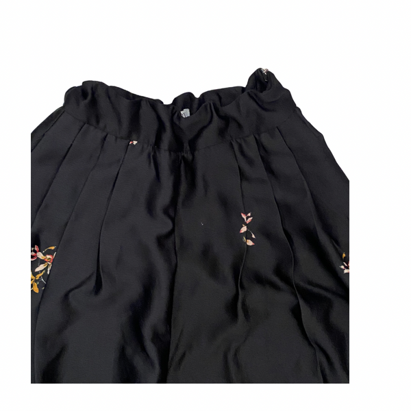 Black Wide-Leg Crane Print Trousers Size 8  – Preloved