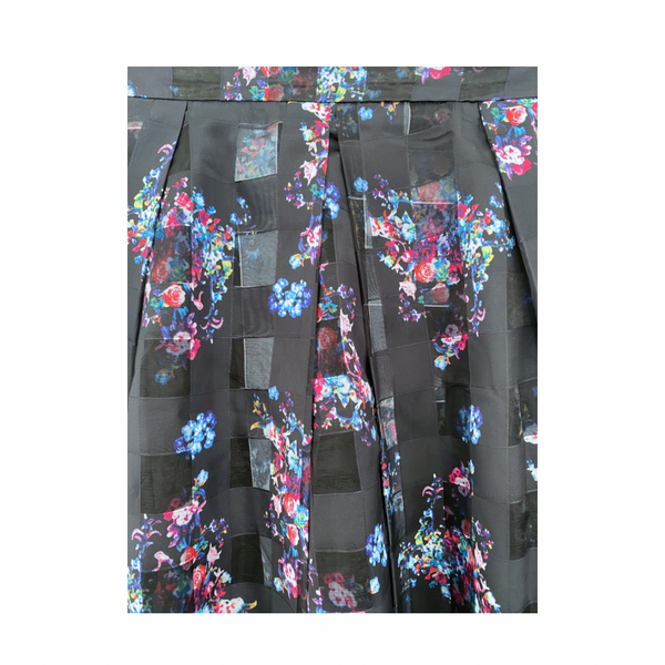 Floral Pleated Midi Skirt Black SIZE  12
