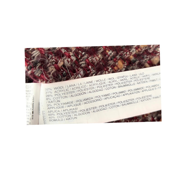 Mango Bouclé Tweed Jacket Burgundy Size 12 - Preloved