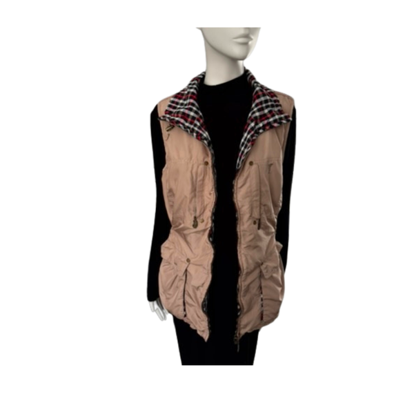 Golfino Lighweight Reversible Gilet Beige Check Size 16 - Preloved