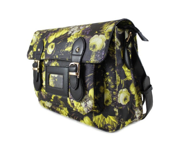 Floral Large Satchel Black Multi