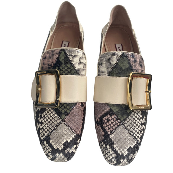 BALLY Janelle Patchwork Loafers Cream Multi SIZE 40