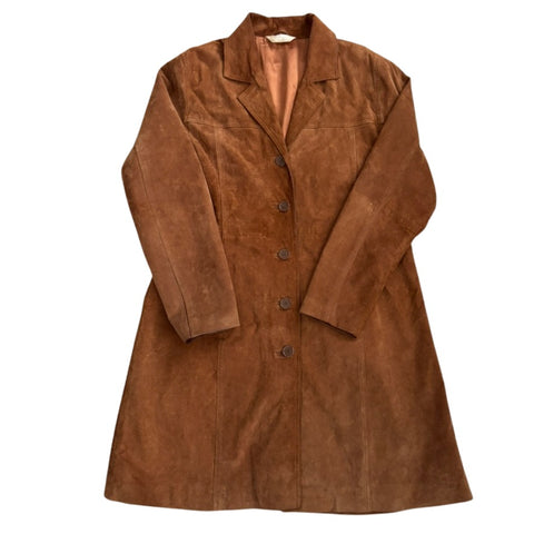 Single Breasted Suede Classic Trench Coat Tan Size 16 - Vintage