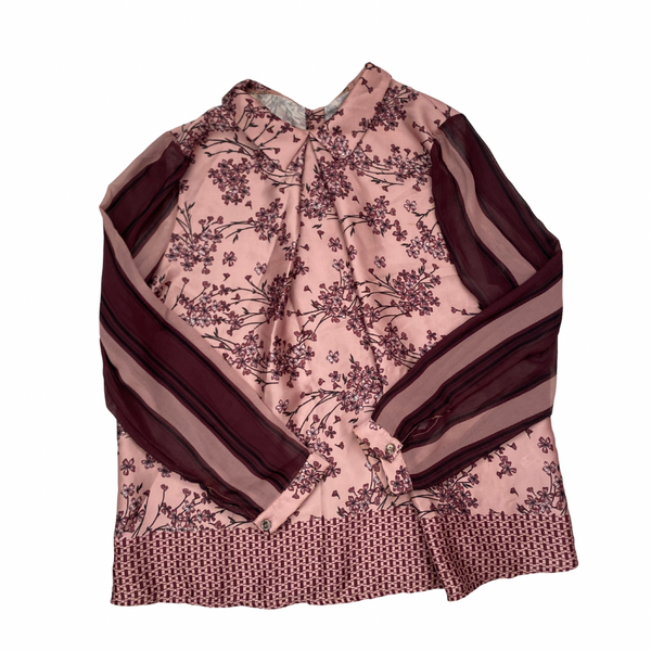 Burgundy Pink Floral Print Blouse Size 8 – Preloved
