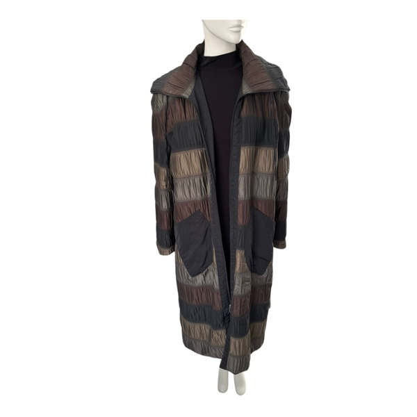 Stripe Ruched Metallic Long Coat Brown Size 14 - Vintage