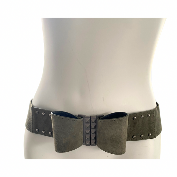 Bow Stud Elasticated Waist Belt Green