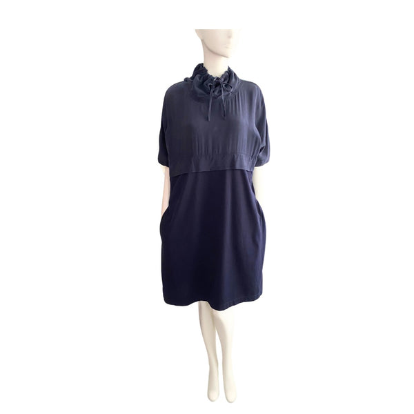 Sporty Silk Mix Tunic Dress Navy SIZE M