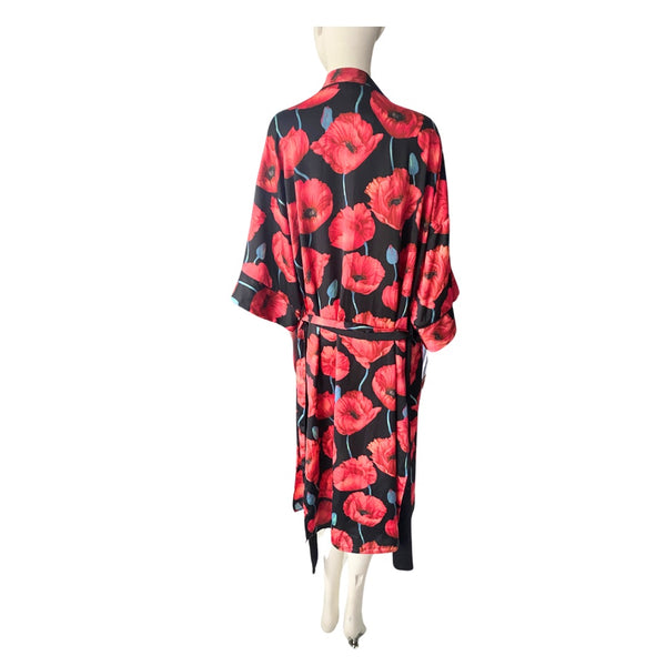 H&M Poppy Print Kimono Red SIZE M/L