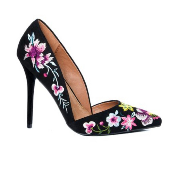 Floral Embroidered Court Shoe Black SIZE 41