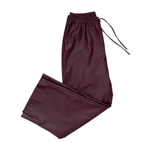 Gallery Faux Leather Drawstring Wide Leg Trousers Burgundy Size 12 - New