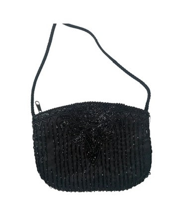 Beaded Crossbody Evening Bag Black - Vintage