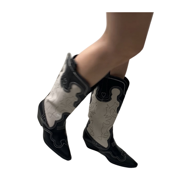 Midi Cowboy Boot White Black SIZE 39