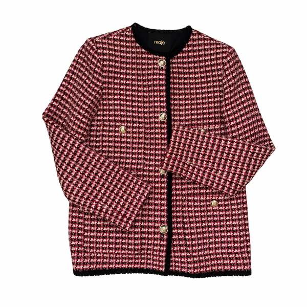 Maje Houndstooth Jacket with Belt Red Black Size10 – New
