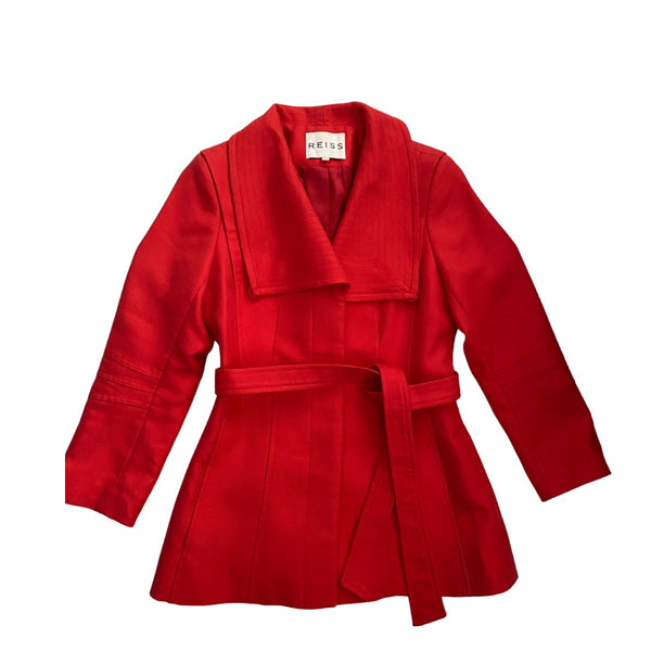 Reiss Structured Belted Jacket Red SIZE S