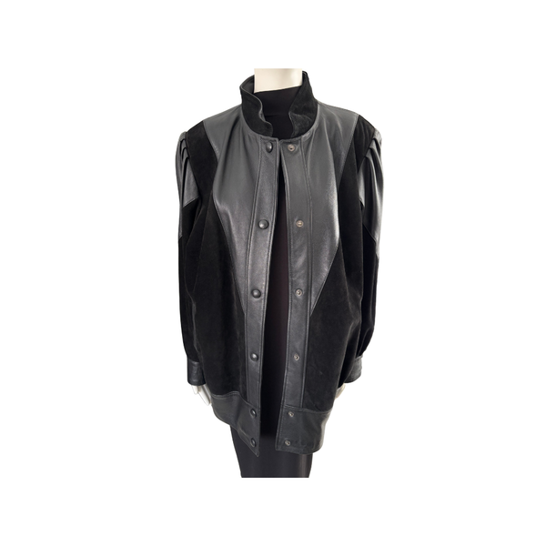Contrast Design Leather & Suede Coat Size 16 Black - Vintage