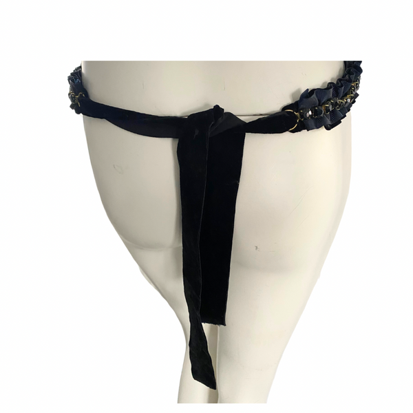 Ruched Tie Belt Navy Black