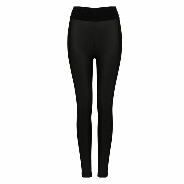 PU Side Stretch Leggings Black SIZE M