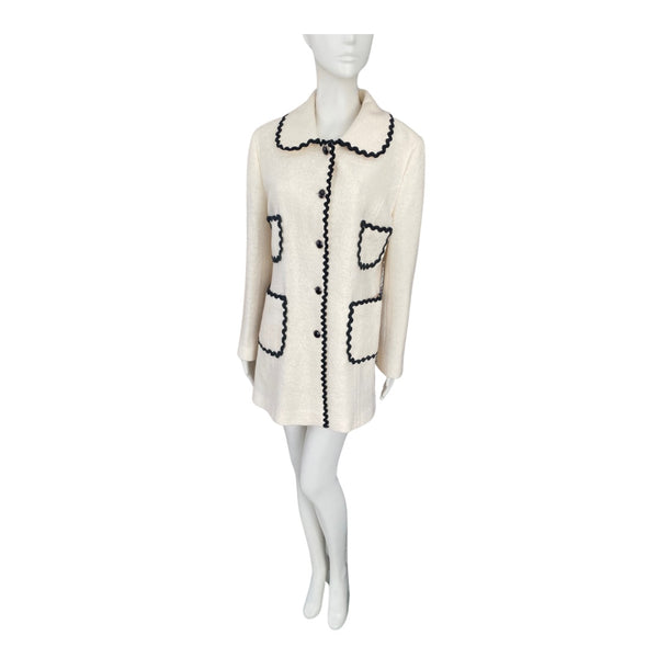 Contrast Stitch Wool Cardigan Coat Cream SIZE 14