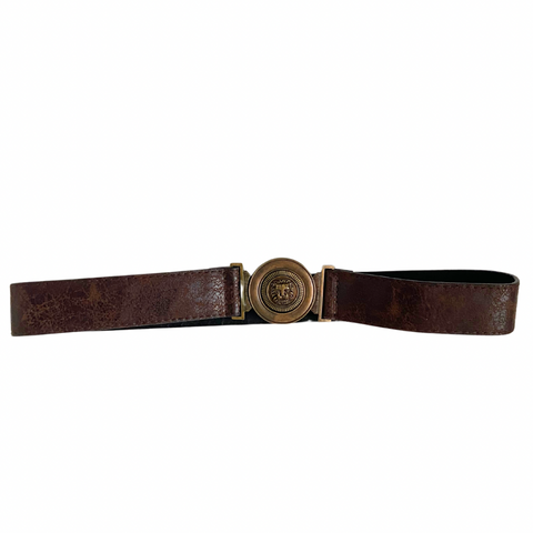 Distressed Lion Head Waist Belt Brown