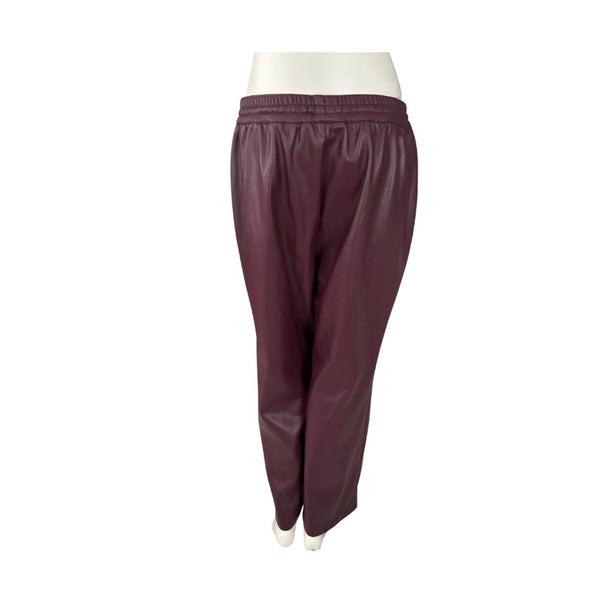Gallery Faux Leather Drawstring Wide Leg Trousers Burgundy Size 12 - New