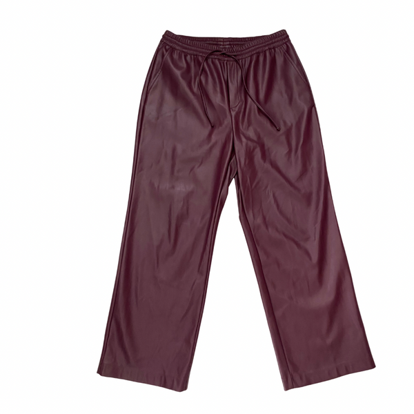 Gallery Burgundy Faux Leather Trousers Size UK 12 – Preloved