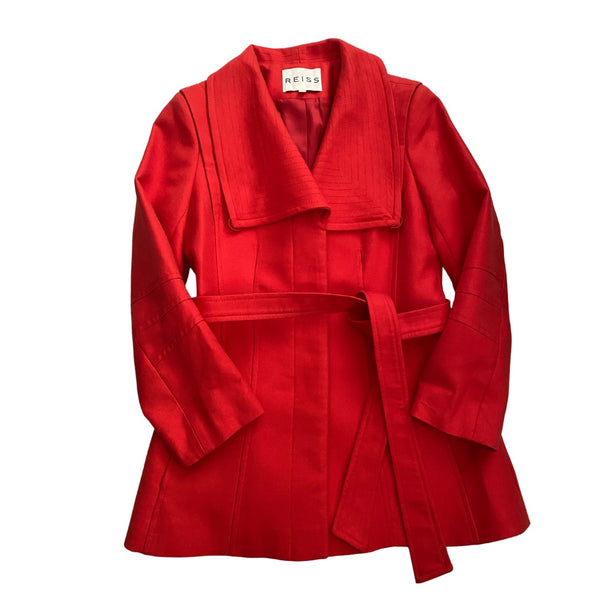 Reiss Structured Belted Jacket Red SIZE S