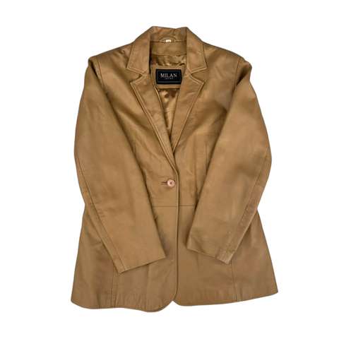 Classic Tailored Leather Blazer Camel Size 14 - Vintage