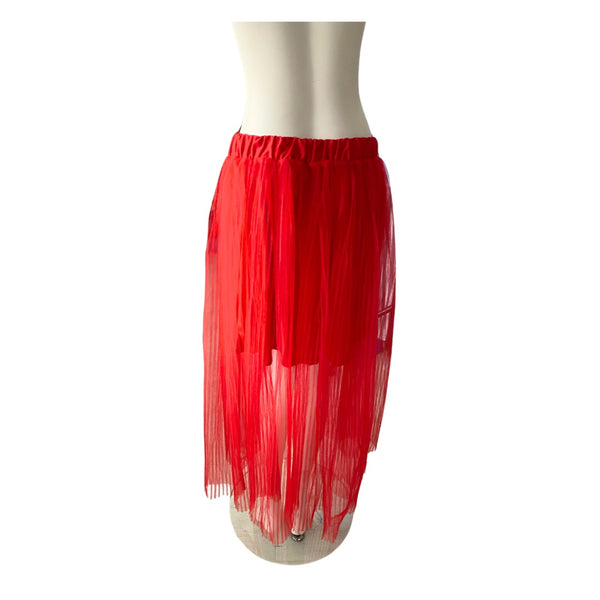 H&M Tulle Pleated Midi Skirt Red SIZE 14