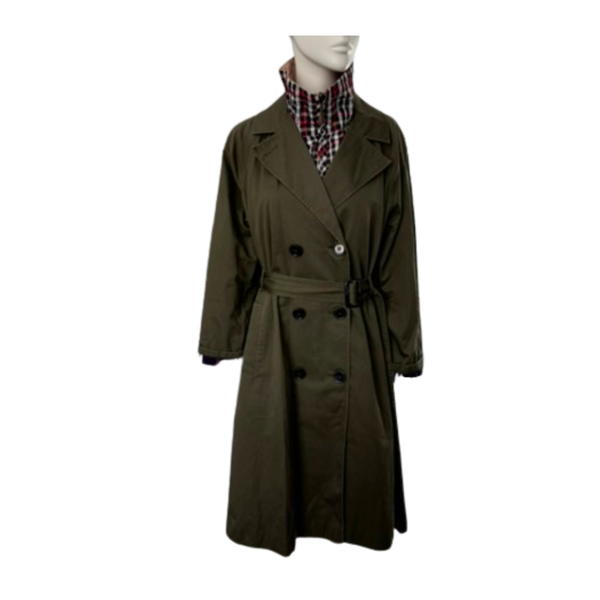 M&S Collection Cotton Midi Trench Coat Khaki Green Size 14 - Preloved