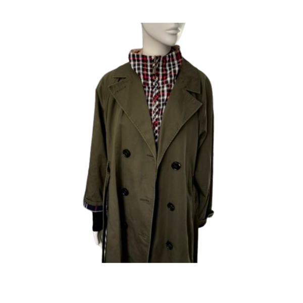 M&S Collection Cotton Midi Trench Coat Khaki Green Size 14 - Preloved