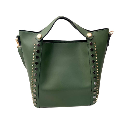Studded Shoulder Tote Bag Green