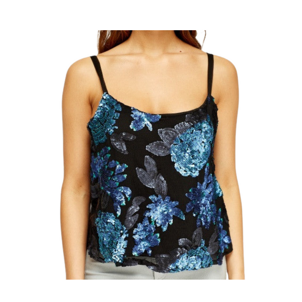 Sequins Floral String Cami Top Blue Black