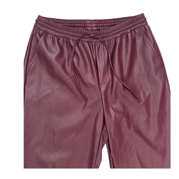 Gallery Faux Leather Drawstring Wide Leg Trousers Burgundy Size 12 - New
