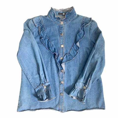 Boohoo Denim Frill Shirt Blue SIZE 12