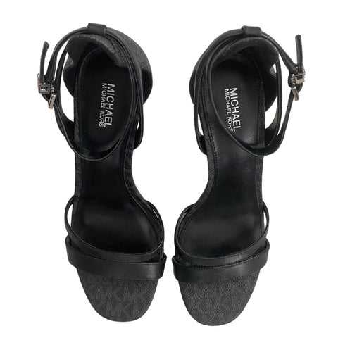 MICHAEL KORS Kimberley Leather Ankle Strap Sandals Black SIZE 39