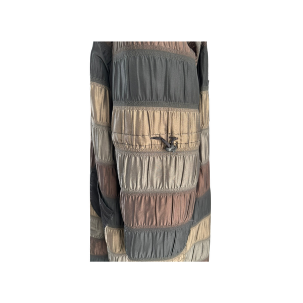 Stripe Ruched Metallic Long Coat Brown Size 14 - Vintage