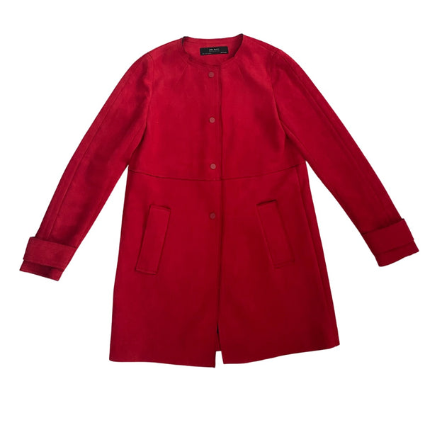 Zara Faux Suede Straight Coat Red SIZE S