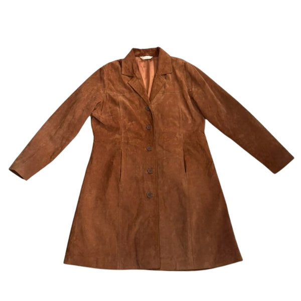 Single Breasted Suede Classic Trench Coat Tan Size 16 - Vintage
